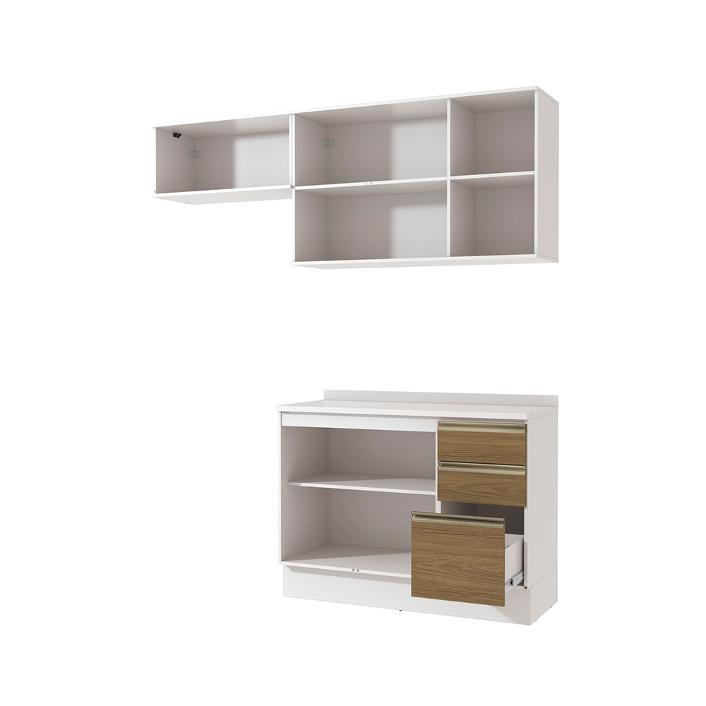 Cocina Compacta 200cm MDF 3 Cajones Kappesberg Blanco/Marrón