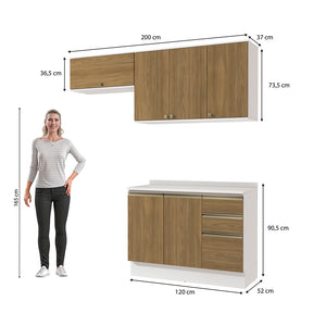 Cocina Compacta 200cm MDF 3 Cajones Kappesberg Blanco/Marrón