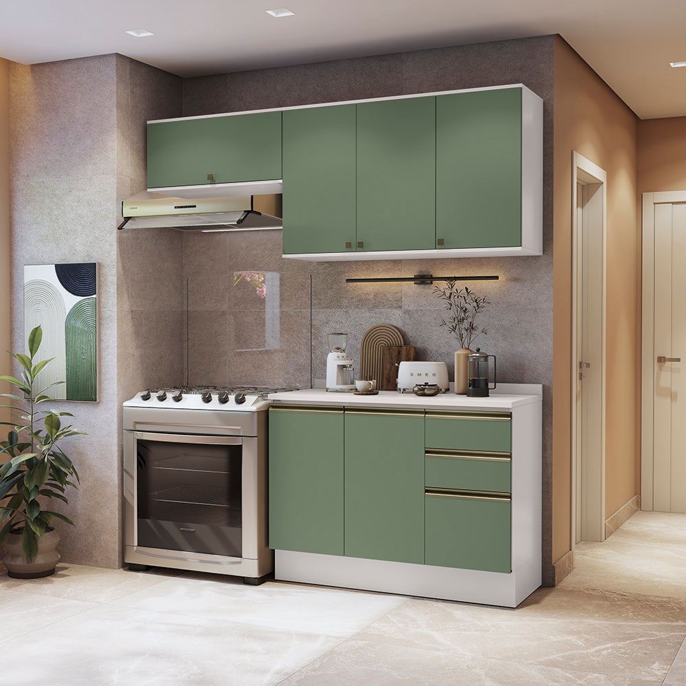 Cocina Compacta 200cm MDF 3 Cajones Kappesberg Blanco/Verde