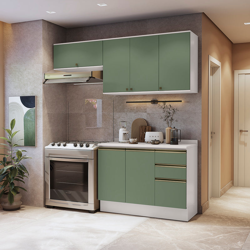 Cocina Compacta 200cm MDF 3 Cajones Kappesberg Blanco/Verde