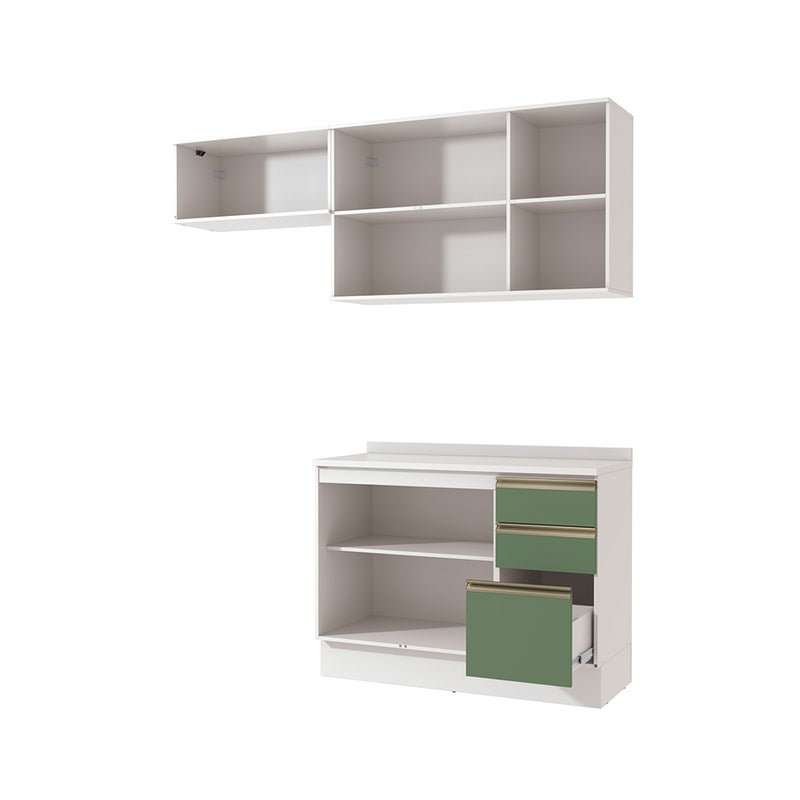 Cocina Compacta 200cm MDF 3 Cajones Kappesberg Blanco/Verde