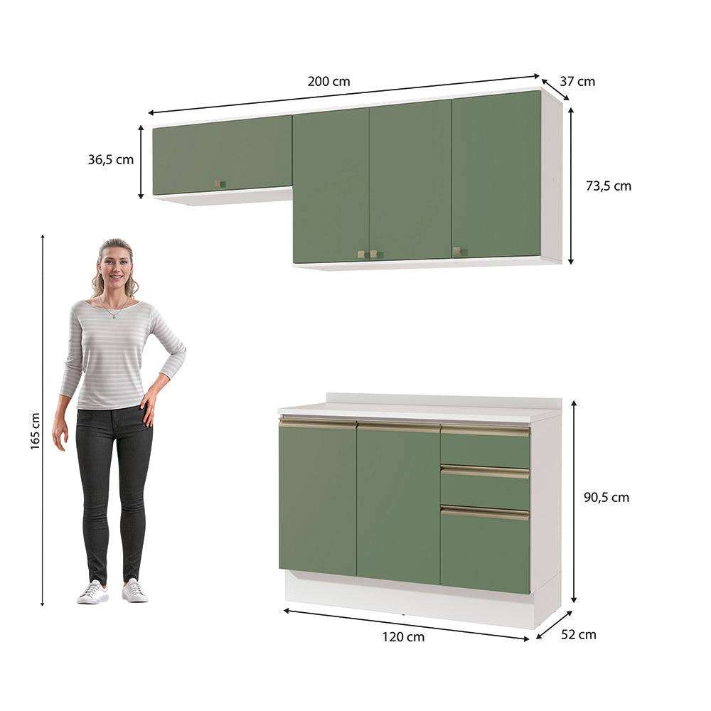 Cocina Compacta 200cm MDF 3 Cajones Kappesberg Blanco/Verde