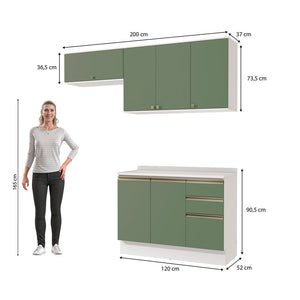 Cocina Compacta 200cm MDF 3 Cajones Kappesberg Blanco/Verde