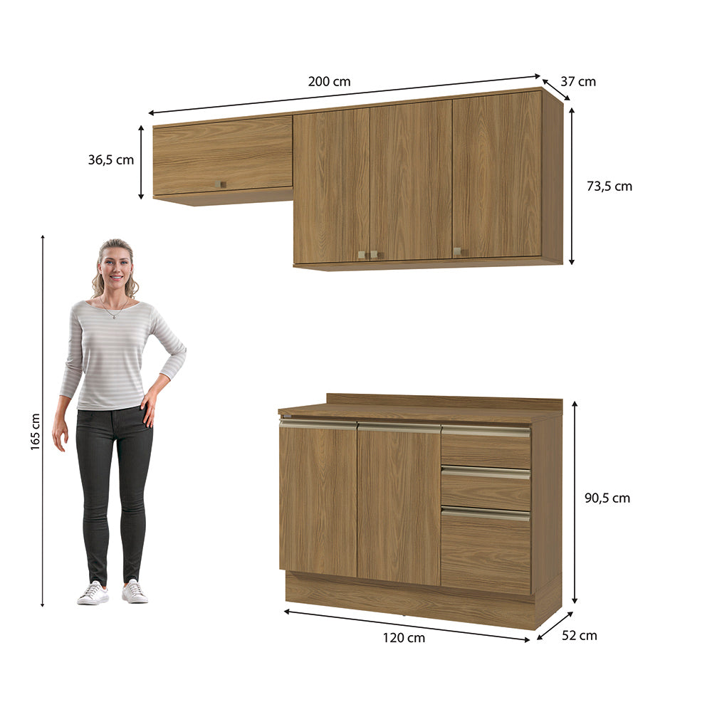 Cocina Compacta 200cm MDF 3 Cajones Kappesberg Marrón