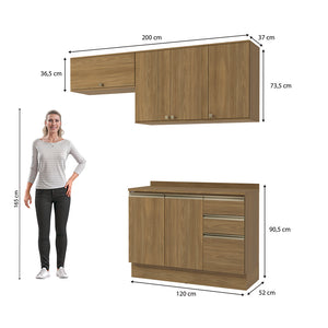 Cocina Compacta 200cm MDF 3 Cajones Kappesberg Marrón
