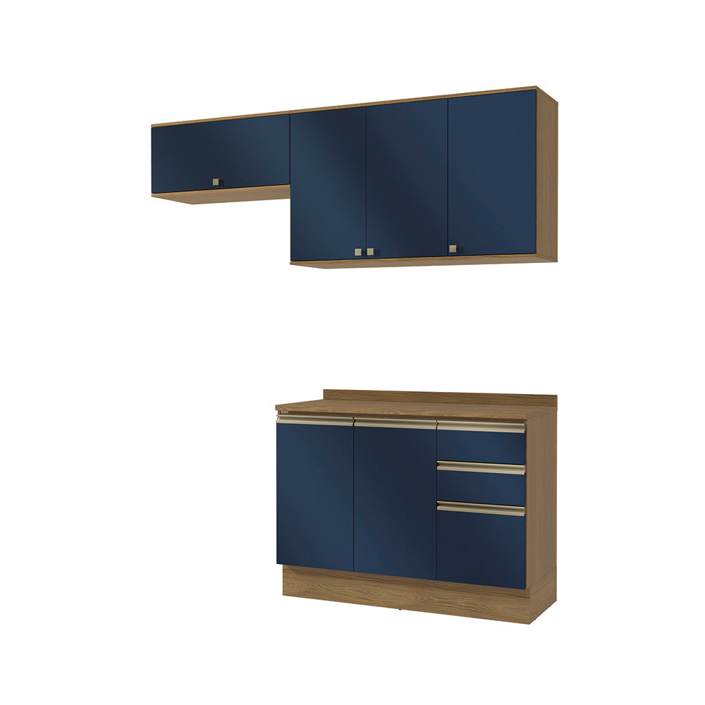 Cocina Compacta 200cm MDF 3 Cajones Kappesberg Marrón/Azul