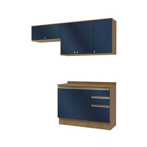 Cocina Compacta 200cm MDF 3 Cajones Kappesberg Marrón/Azul