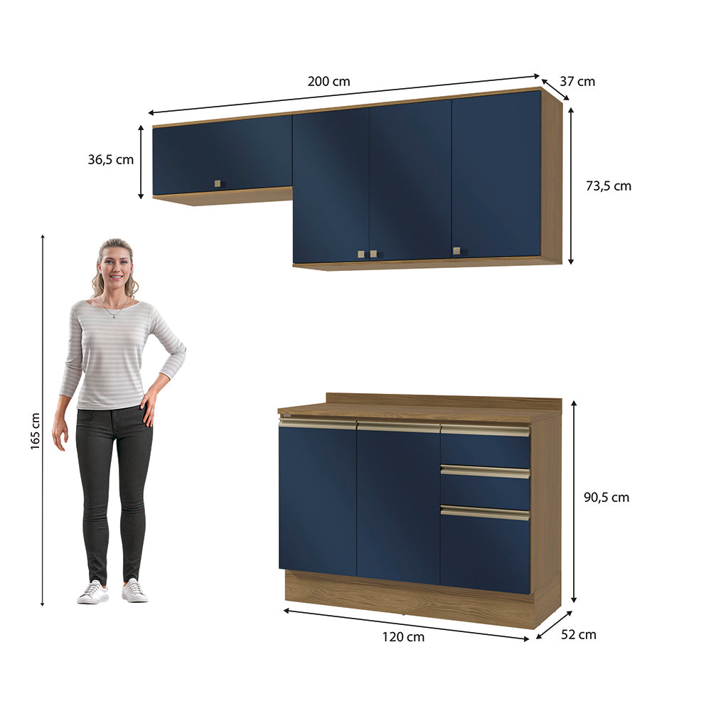Cocina Compacta 200cm MDF 3 Cajones Kappesberg Marrón/Azul
