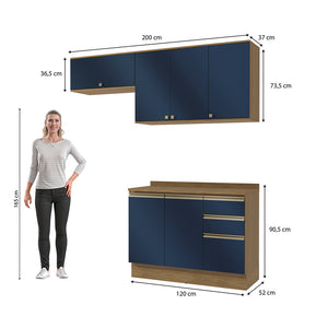 Cocina Compacta 200cm MDF 3 Cajones Kappesberg Marrón/Azul