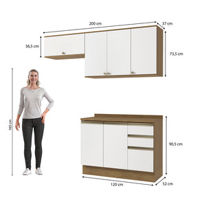 Cocina Compacta 200cm MDF 3 Cajones Kappesberg Marrón/Blanco