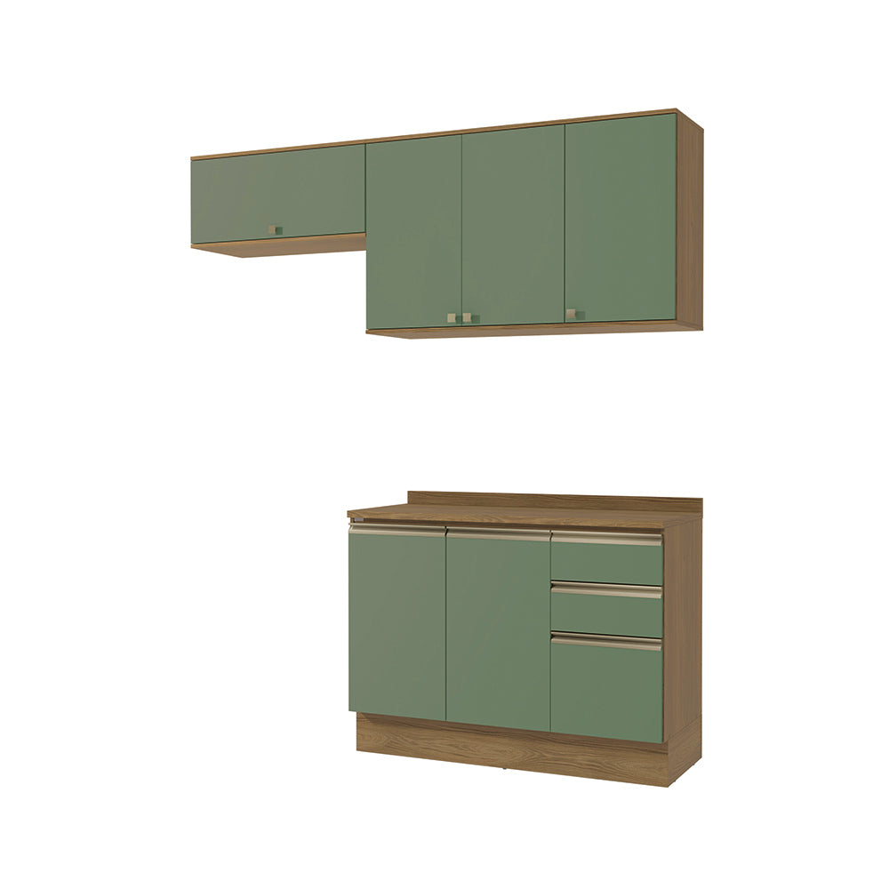 Cocina Compacta 200cm MDF 3 Cajones Kappesberg Marrón/Verde