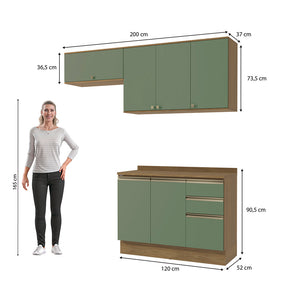 Cocina Compacta 200cm MDF 3 Cajones Kappesberg Marrón/Verde