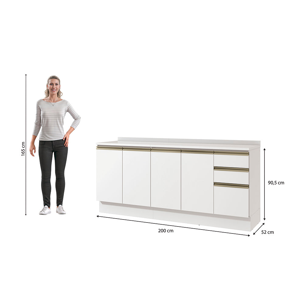 Gabinete Inferior 200cm 3 Cajones Kappesberg Blanco