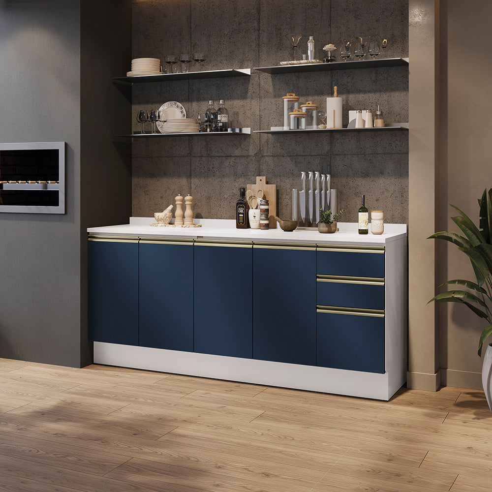 Gabinete Inferior 200cm 3 Cajones Kappesberg Blanco/Azul