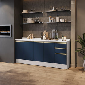 Gabinete Inferior 200cm 3 Cajones Kappesberg Blanco/Azul