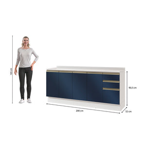 Gabinete Inferior 200cm 3 Cajones Kappesberg Blanco/Azul