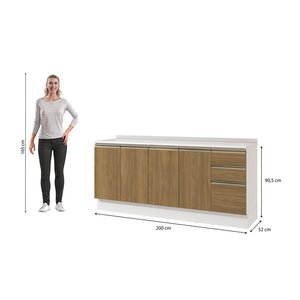 Gabinete Inferior 200cm 3 Cajones Kappesberg Blanco/Marrón