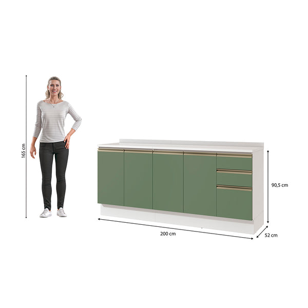 Gabinete Inferior 200cm 3 Cajones Kappesberg Blanco/Verde