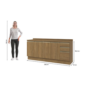 Gabinete Inferior 200cm 3 Cajones Kappesberg Marrón