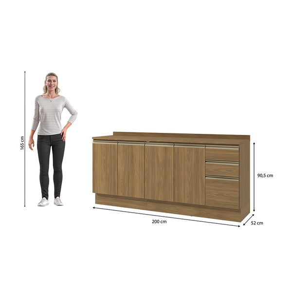 Gabinete Inferior 200cm 3 Cajones Kappesberg Marrón