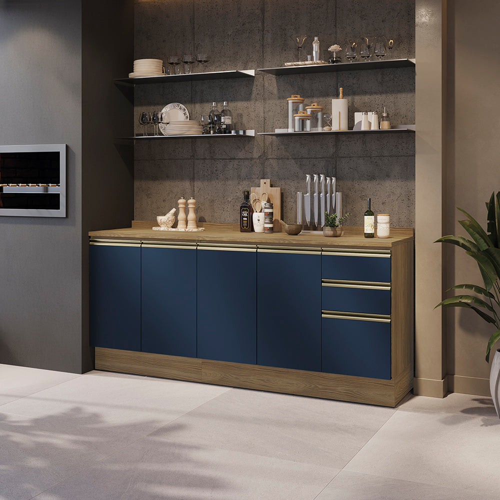 Gabinete Inferior 200cm 3 Cajones Kappesberg Marrón/Azul