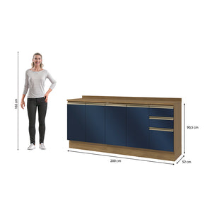 Gabinete Inferior 200cm 3 Cajones Kappesberg Marrón/Azul