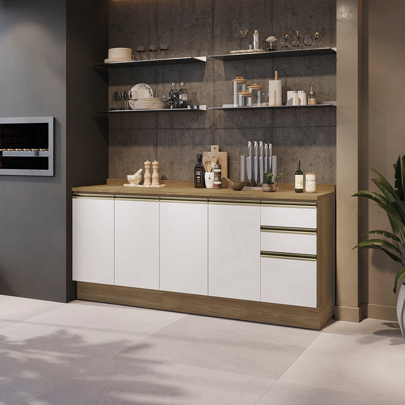 Gabinete Inferior 200cm 3 Cajones Kappesberg Marrón/Blanco