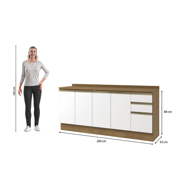Gabinete Inferior 200cm 3 Cajones Kappesberg Marrón/Blanco