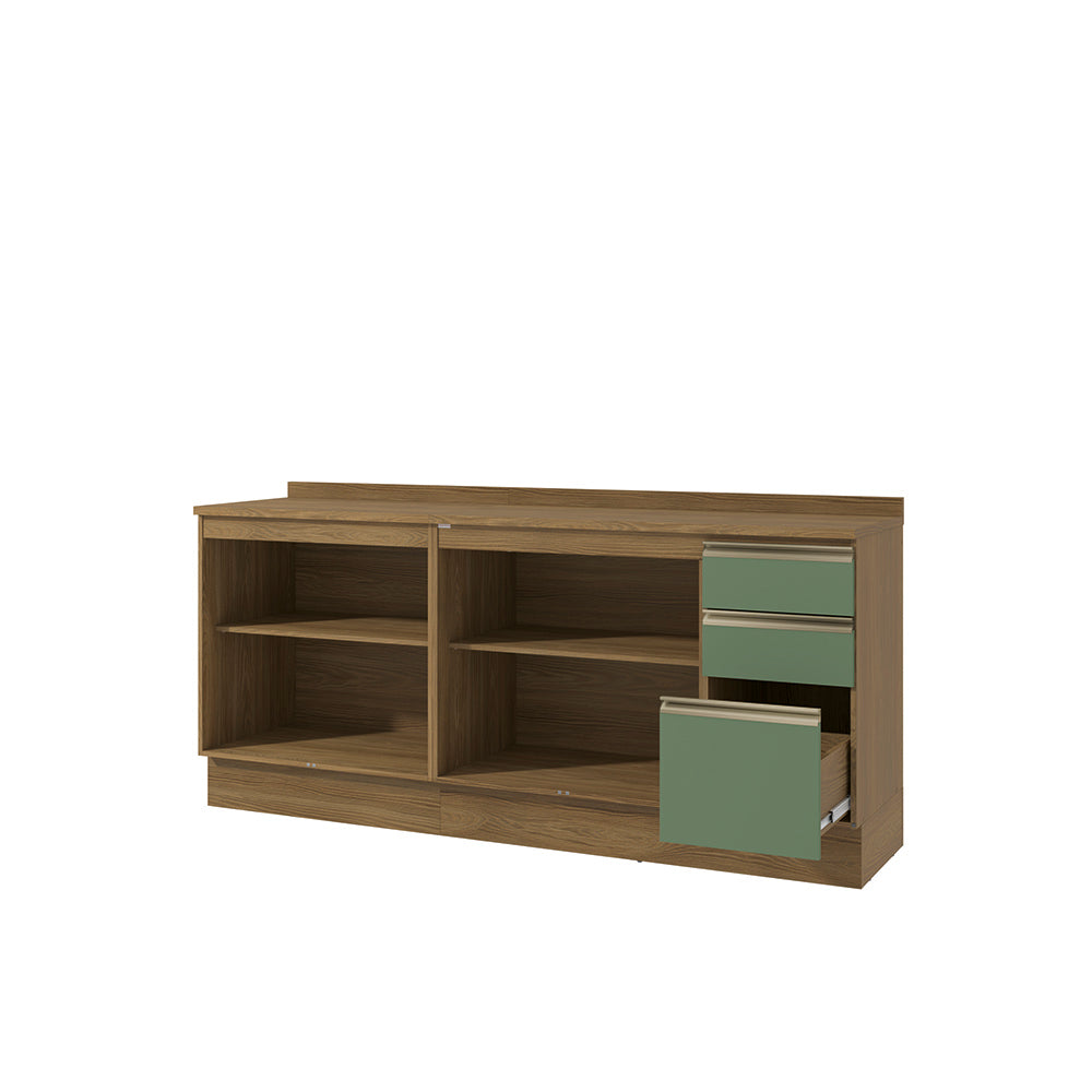 Gabinete Inferior 200cm 3 Cajones Kappesberg Marrón/Verde