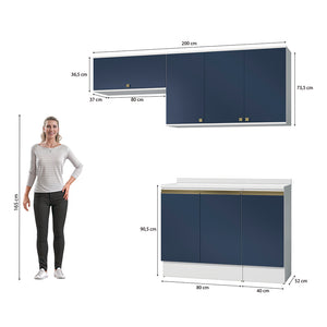 Cocina Compacta 200cm MDF 7 Puertas Kappesberg Blanco/Azul