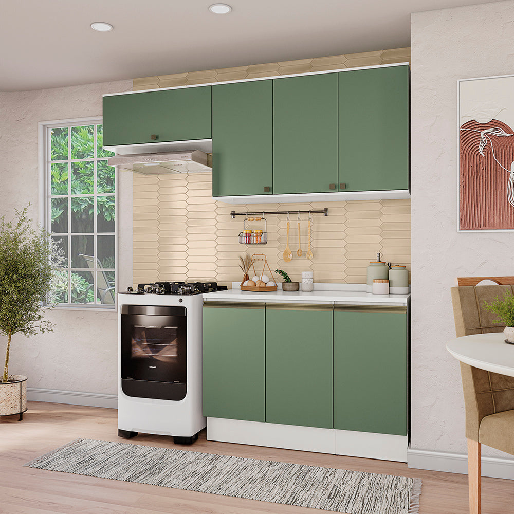 Cocina Compacta 200cm MDF 7 Puertas Kappesberg Blanco/Verde