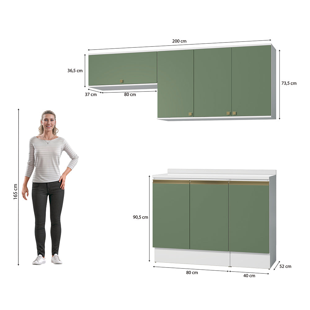 Cocina Compacta 200cm MDF 7 Puertas Kappesberg Blanco/Verde