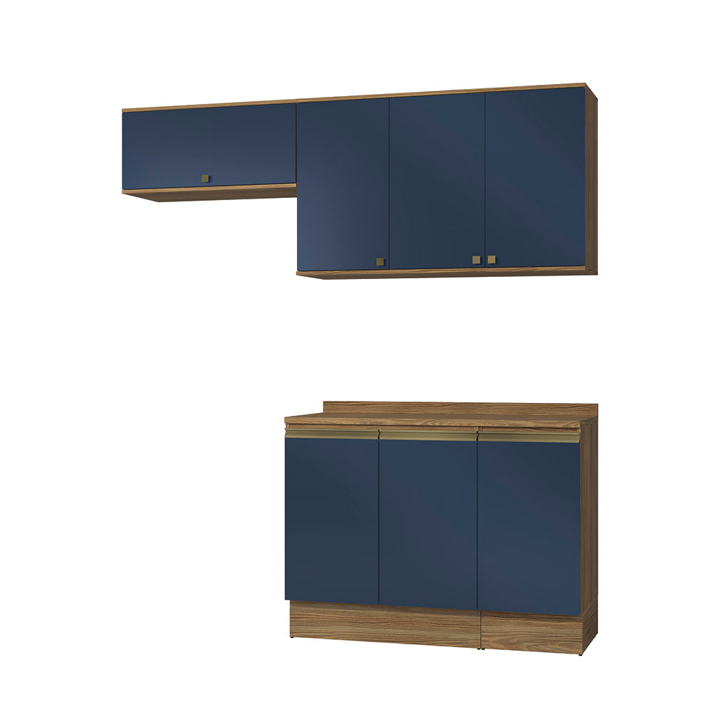 Cocina Compacta 200cm MDF 7 Puertas Kappesberg Marrón/Azul