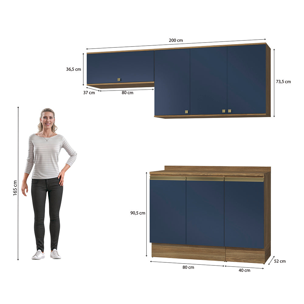 Cocina Compacta 200cm MDF 7 Puertas Kappesberg Marrón/Azul