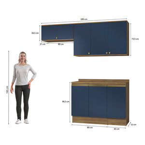 Cocina Compacta 200cm MDF 7 Puertas Kappesberg Marrón/Azul