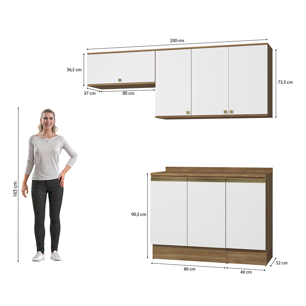 Cocina Compacta 200cm MDF 7 Puertas Kappesberg Marrón/Blanco