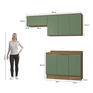 Cocina Compacta 200cm MDF 7 Puertas Kappesberg Marrón/Verde