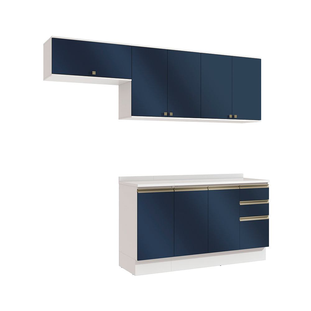 Cocina Completa 240cm MDF 3 Cajones Kappesberg Blanco/Azul