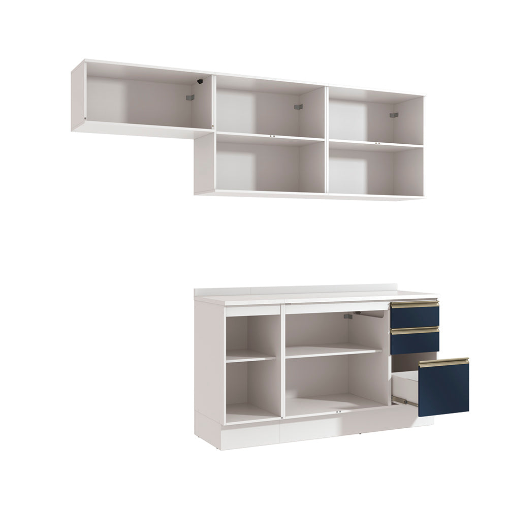 Cocina Completa 240cm MDF 3 Cajones Kappesberg Blanco/Azul