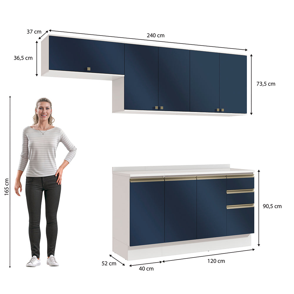 Cocina Completa 240cm MDF 3 Cajones Kappesberg Blanco/Azul