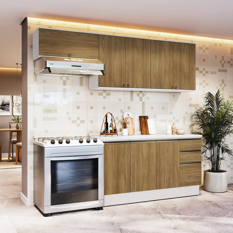 Cocina Completa 240cm MDF 3 Cajones Kappesberg Blanco/Marrón