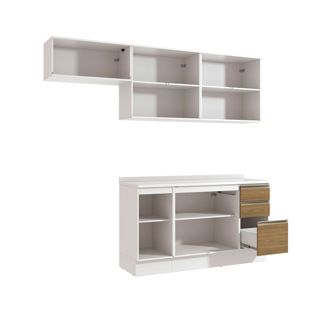 Cocina Completa 240cm MDF 3 Cajones Kappesberg Blanco/Marrón