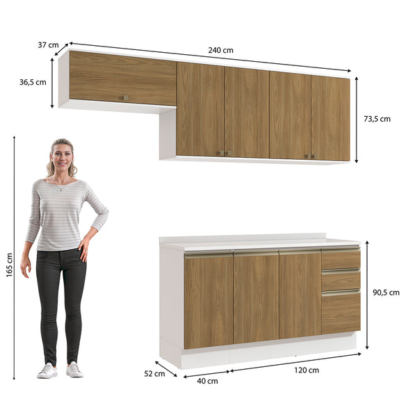 Cocina Completa 240cm MDF 3 Cajones Kappesberg Blanco/Marrón