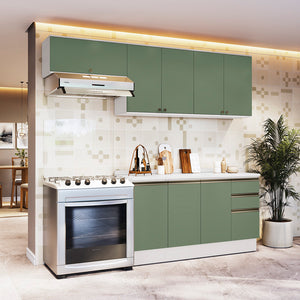 Cocina Completa 240cm MDF 3 Cajones Kappesberg Blanco/Verde