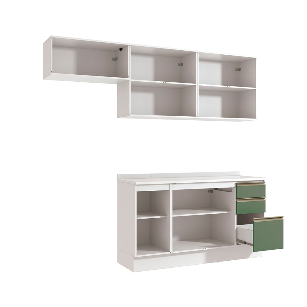 Cocina Completa 240cm MDF 3 Cajones Kappesberg Blanco/Verde