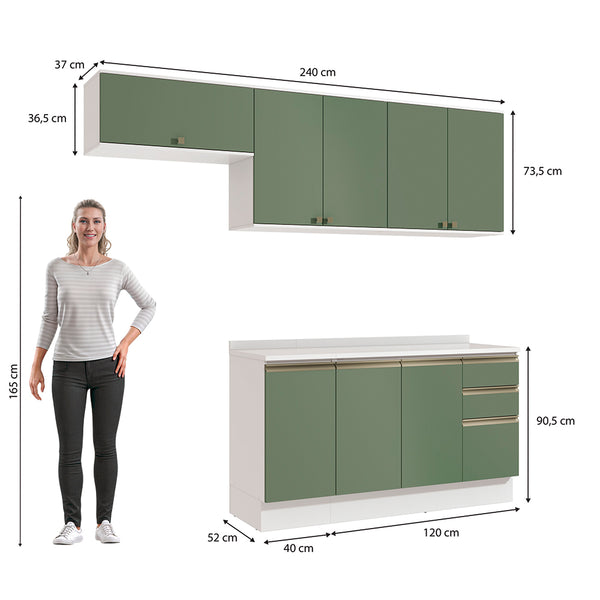 Cocina Completa 240cm MDF 3 Cajones Kappesberg Blanco/Verde