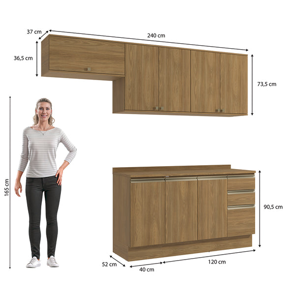 Cocina Completa 240cm MDF 3 Cajones Kappesberg Marrón