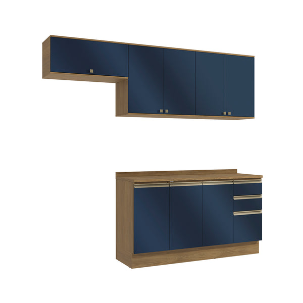 Cocina Completa 240cm MDF 3 Cajones Kappesberg Marrón/Azul