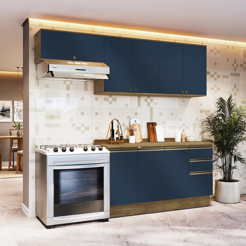 Cocina Completa 240cm MDF 3 Cajones Kappesberg Marrón/Azul