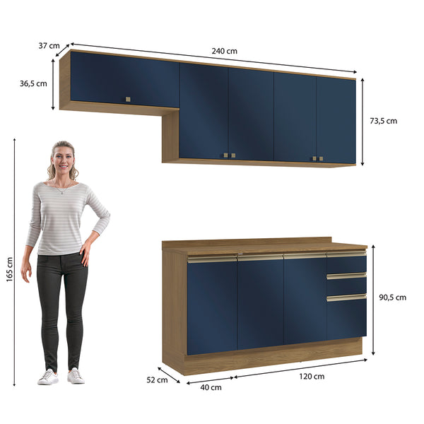 Cocina Completa 240cm MDF 3 Cajones Kappesberg Marrón/Azul